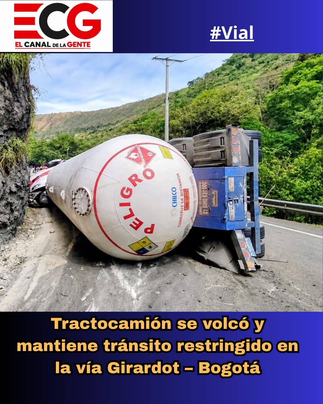 TRACTOCAMION SE VOLCÓ Y MANTIENE TRANSITO RESTRINGIDO EN LA VÍA GIRARDOT - BOGOTÁ