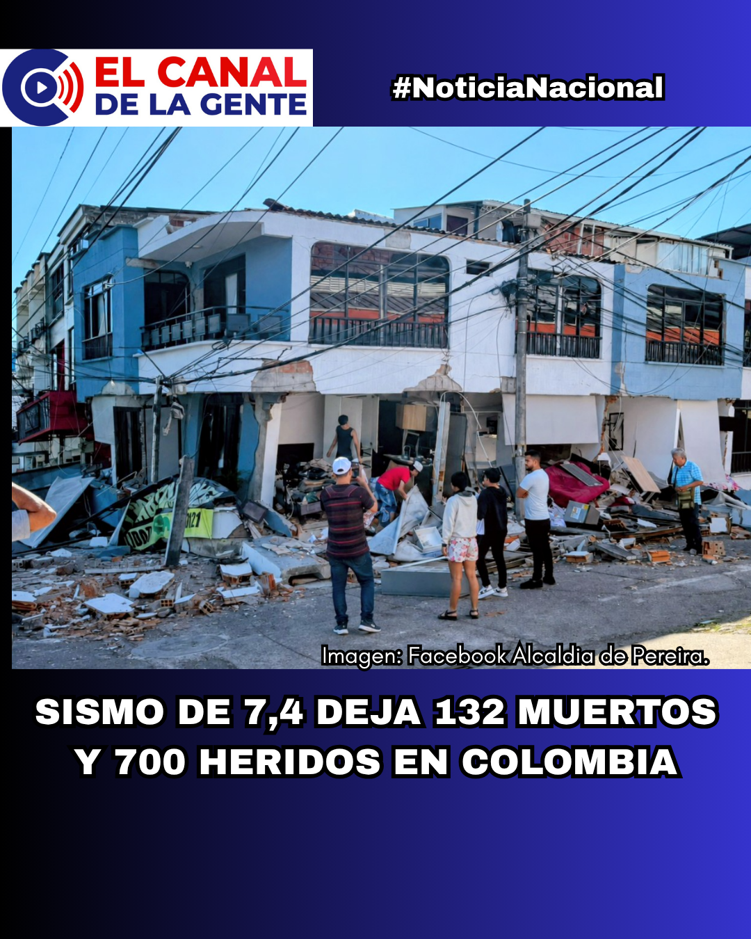 SISMO DE MAGNITUD 7,4 DEJA 132 PERSONAS FALLECIDAS Y 700 HERIDAS EN COLOMBIA