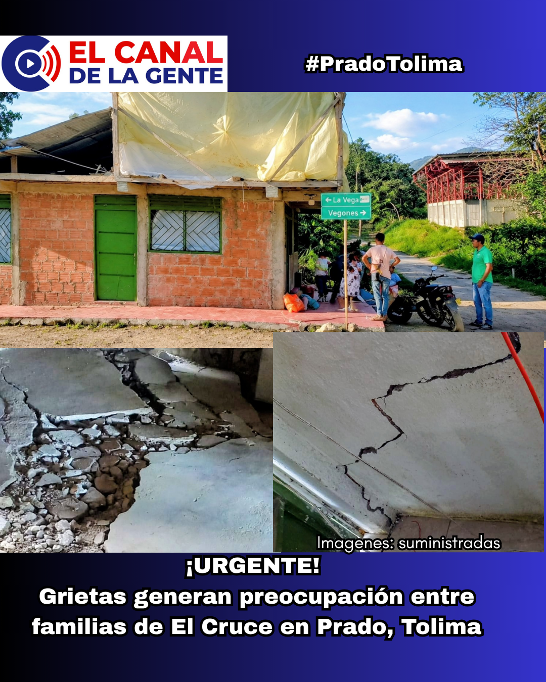 ¡URGENTE! Preocupación en El Cruce en Prado, Tolima,  por grietas que afectan viviendas y la vía hacia Vegones