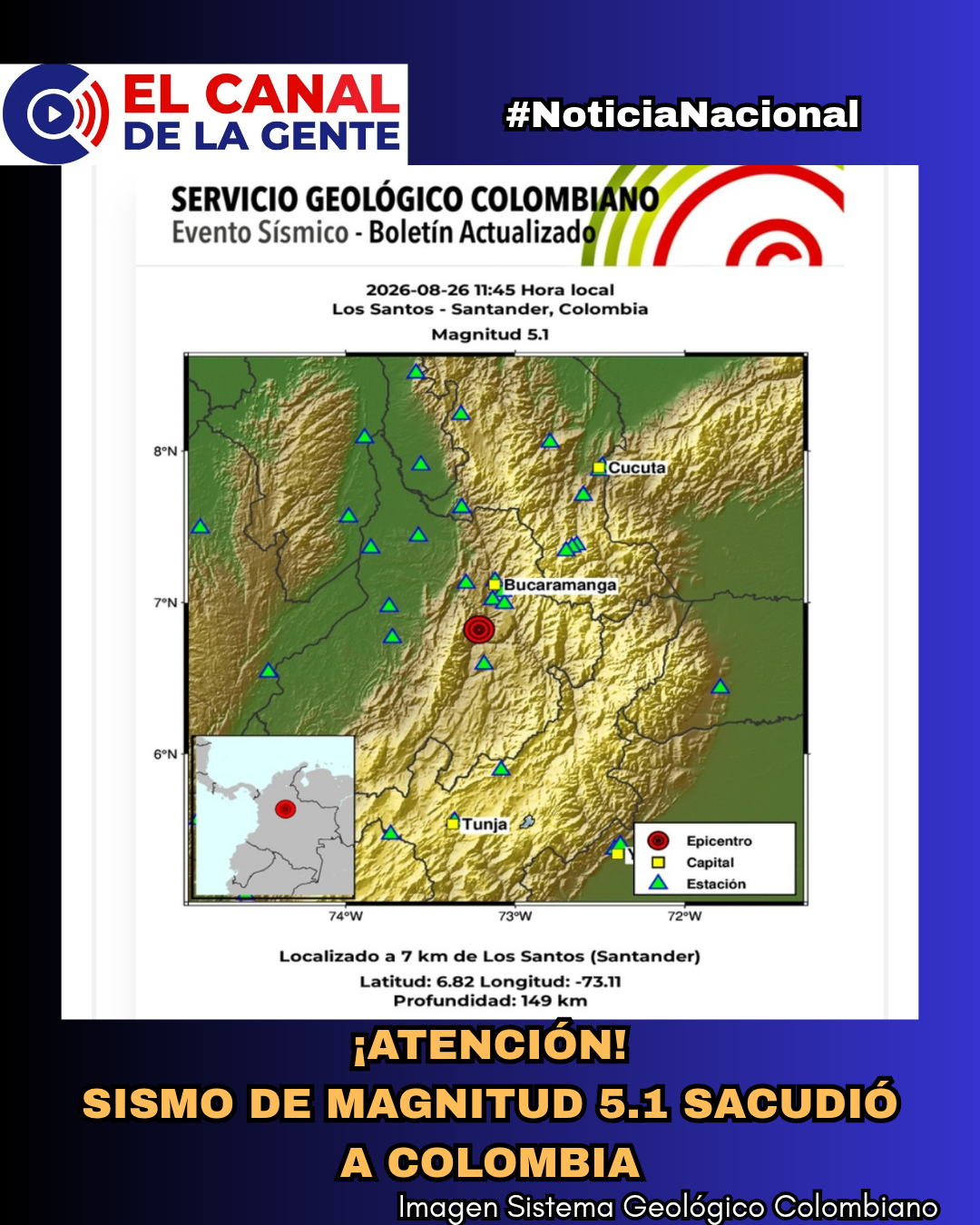 ATENCIÓN - Sismo de magnitud 5.1 sacudió a Colombia: epicentro estuvo cerca de Los Santos, Santander